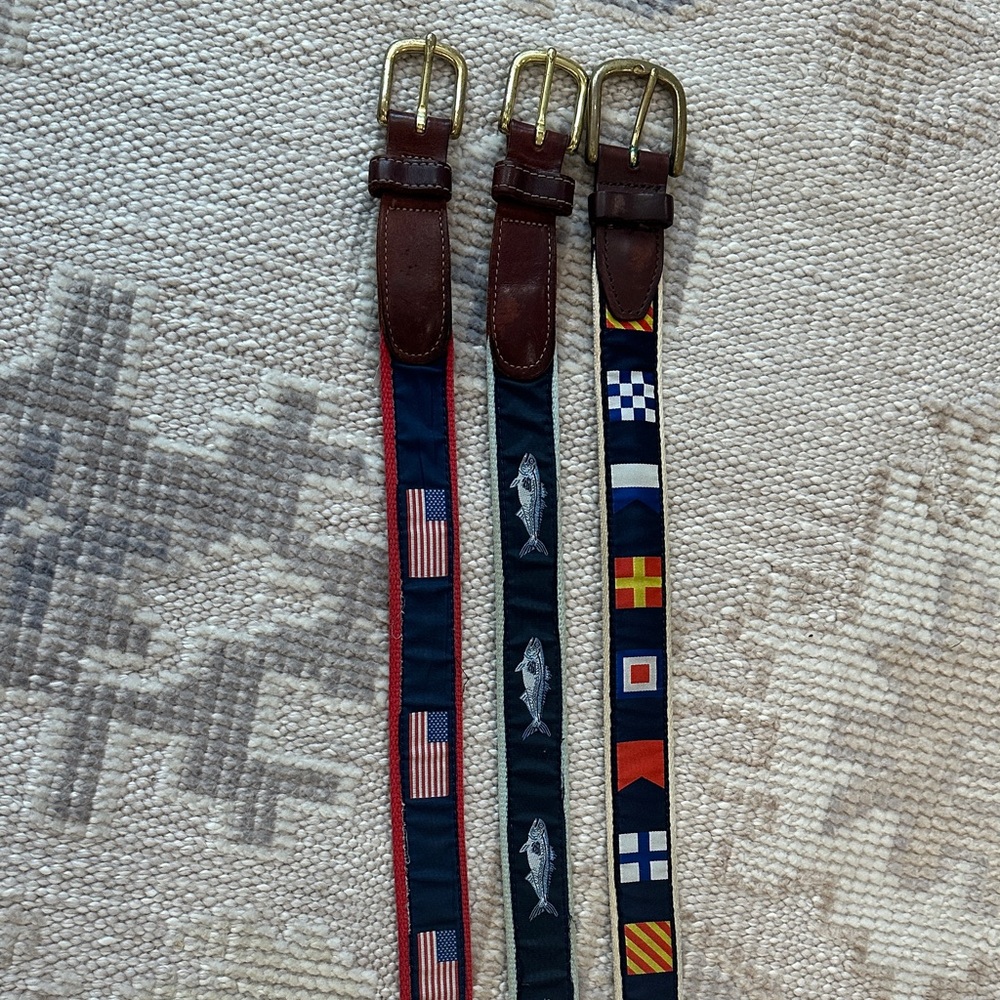 Three Men's Size 42 Nautical Flag Belts - Brown and Navy